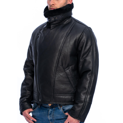 The Vintage Arc Men's Classic Luxury Shearling Fur Raf Aviator Rust Sheepskin Leather Flying Jacket For men.
