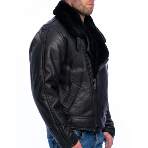 The Vintage Arc Men's Classic Luxury Shearling Fur Raf Aviator Rust Sheepskin Leather Flying Jacket For men.