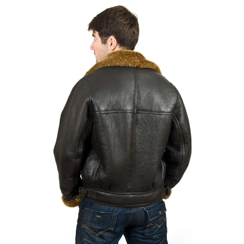 The Vintage Arc Men's Classic Luxury Shearling Fur Raf Aviator Rust Sheepskin Leather Flying Jacket For men.