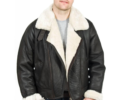 The Vintage Arc Men's Classic Luxury Shearling Fur Raf Aviator Rust Sheepskin Leather Flying Jacket For men.