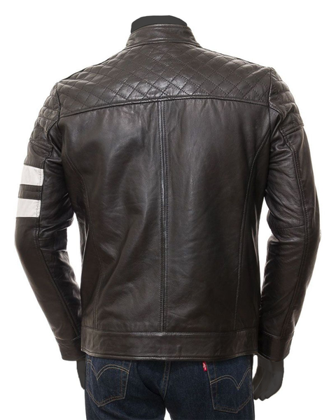 The Vintage Arc Men's Quilted Diamond Stand Collar Black Cafe Racer Retro Biker Leather Jacket For men.