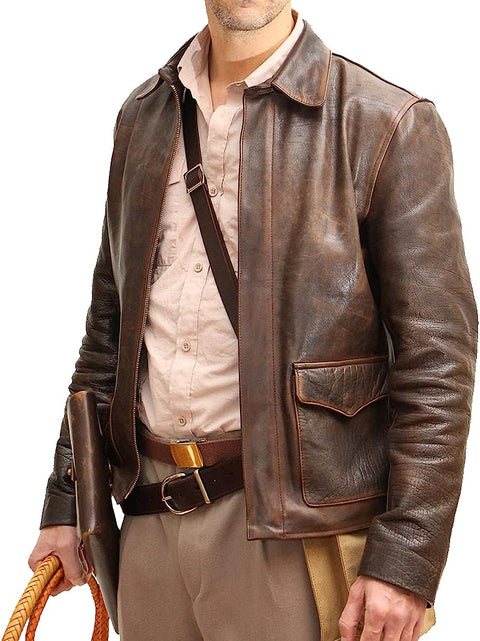 Vintage Arc Men's Indiana Jones Raiders of The Lost Ark Harrison Ford Brown Distressed Leather Jacket For mens.