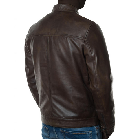 Vintage Arc Men's Classic Slim Fit Cafe Racer Motorcycle Biker Black Lambskin Leather Jacket For men.