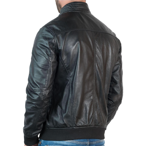 Vintage Arc Men’s Stylish Biker Casual Wear Lambskin Vintage Retro Style Black Leather Classic Motorcycle Jacket.
