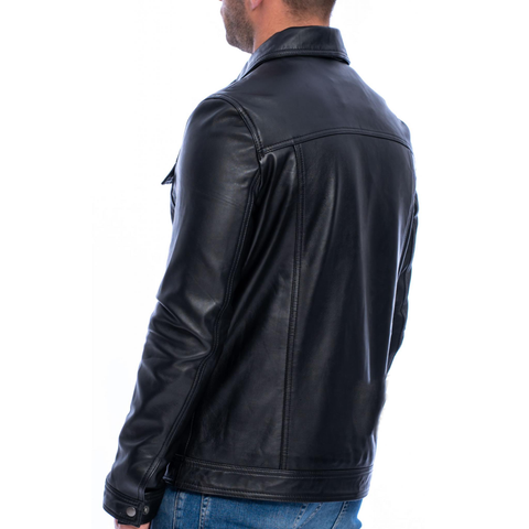 Vintage Arc Men's Vintage Motorcycle Biker Black Genuine Lambskin Leather Jacket With Flap Pockets For men.