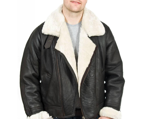 Vintage Arc Men's Classic Luxury Shearling Fur Raf Aviator Rust Sheepskin Leather Flying Jacket For men.