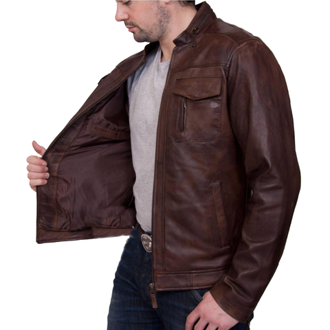 Vintage Arc Men's Vintage Urban Style Real Leather Distressed Jacket Classic Motorcycle Jackets For Men.
