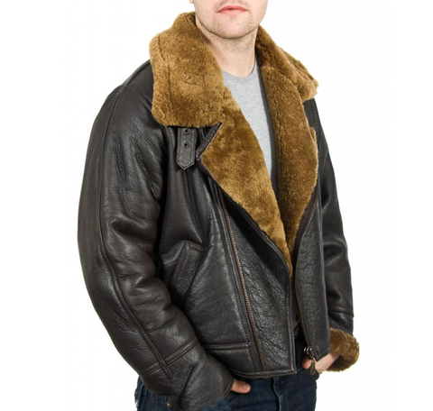 Vintage Arc Men's Classic Luxury Shearling Fur Raf Aviator Rust Sheepskin Leather Flying Jacket For men.