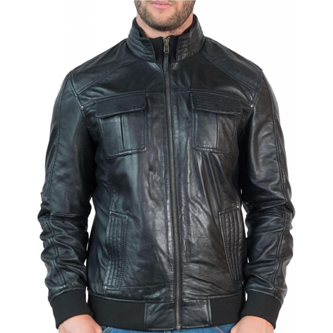 Vintage Arc Men’s Stylish Biker Casual Wear Lambskin Vintage Retro Style Black Leather Classic Motorcycle Jacket.