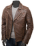 Jorde Calf Men's Vintage Quilted Style Lapel Collar  Motorcycle Biker Distressed Brown Leather Jacket.