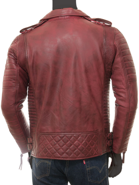 Vintage Arc Men's Casual Wear Slim Fit Quilted Style Lapel Collar Biker Red Leather Jacket For men.