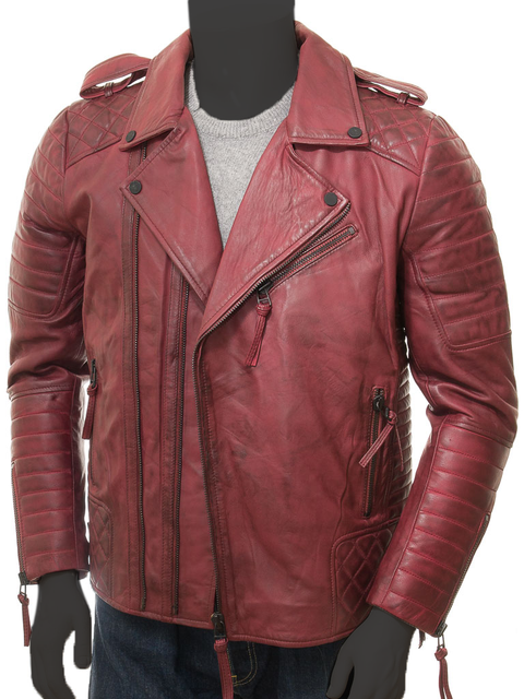 Vintage Arc Men's Casual Wear Slim Fit Quilted Style Lapel Collar Biker Red Leather Jacket For men.